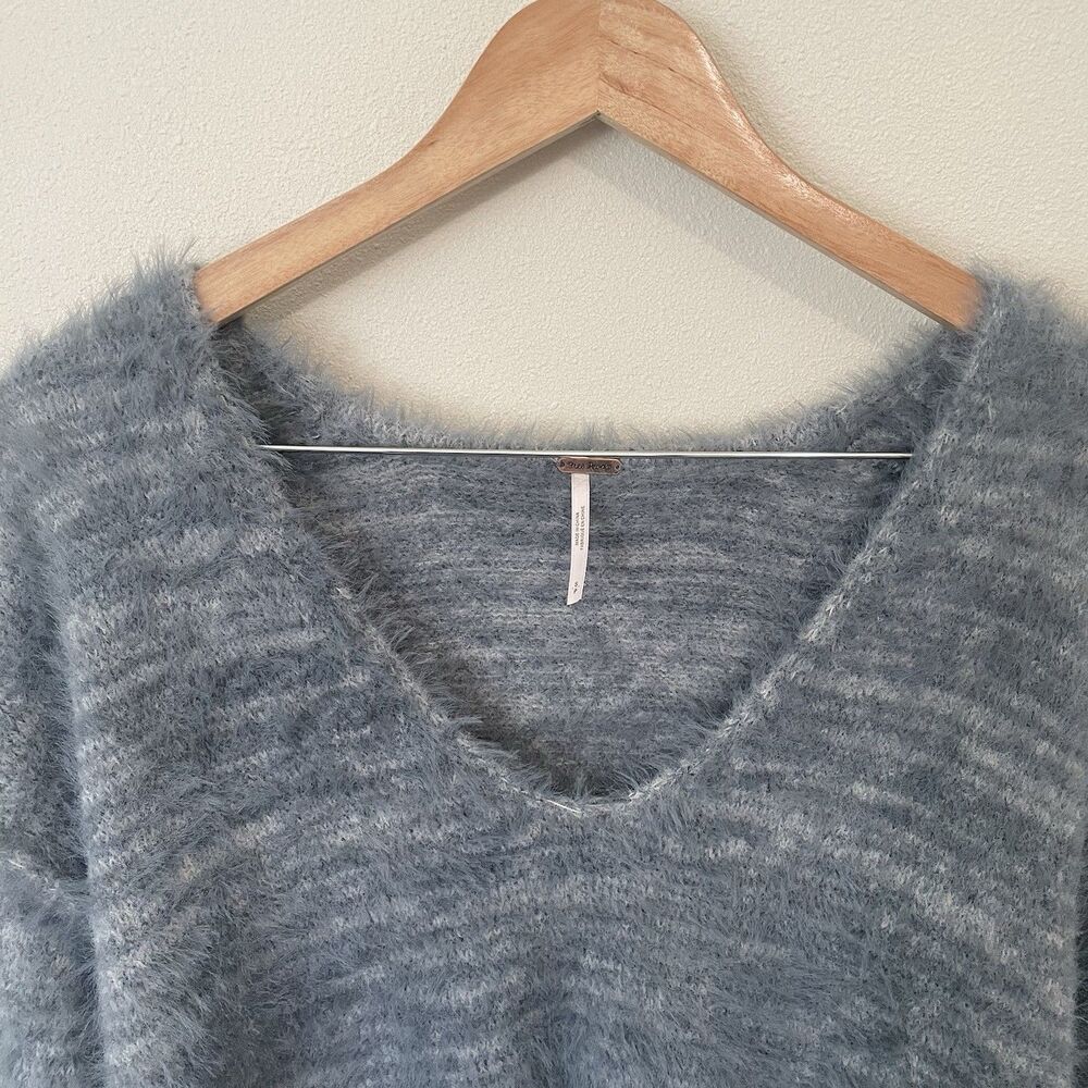 Free People Womens S Serendipity Sweater Grey Blue Boho Eyelash Soft Cozy - Picture 9 of 12